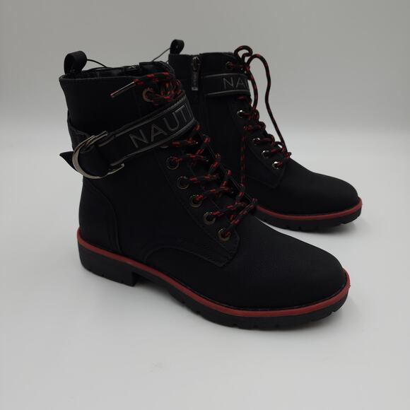 Nautica Acacia Red Black Combat Boots Size 5.5 - Picture 1 of 12